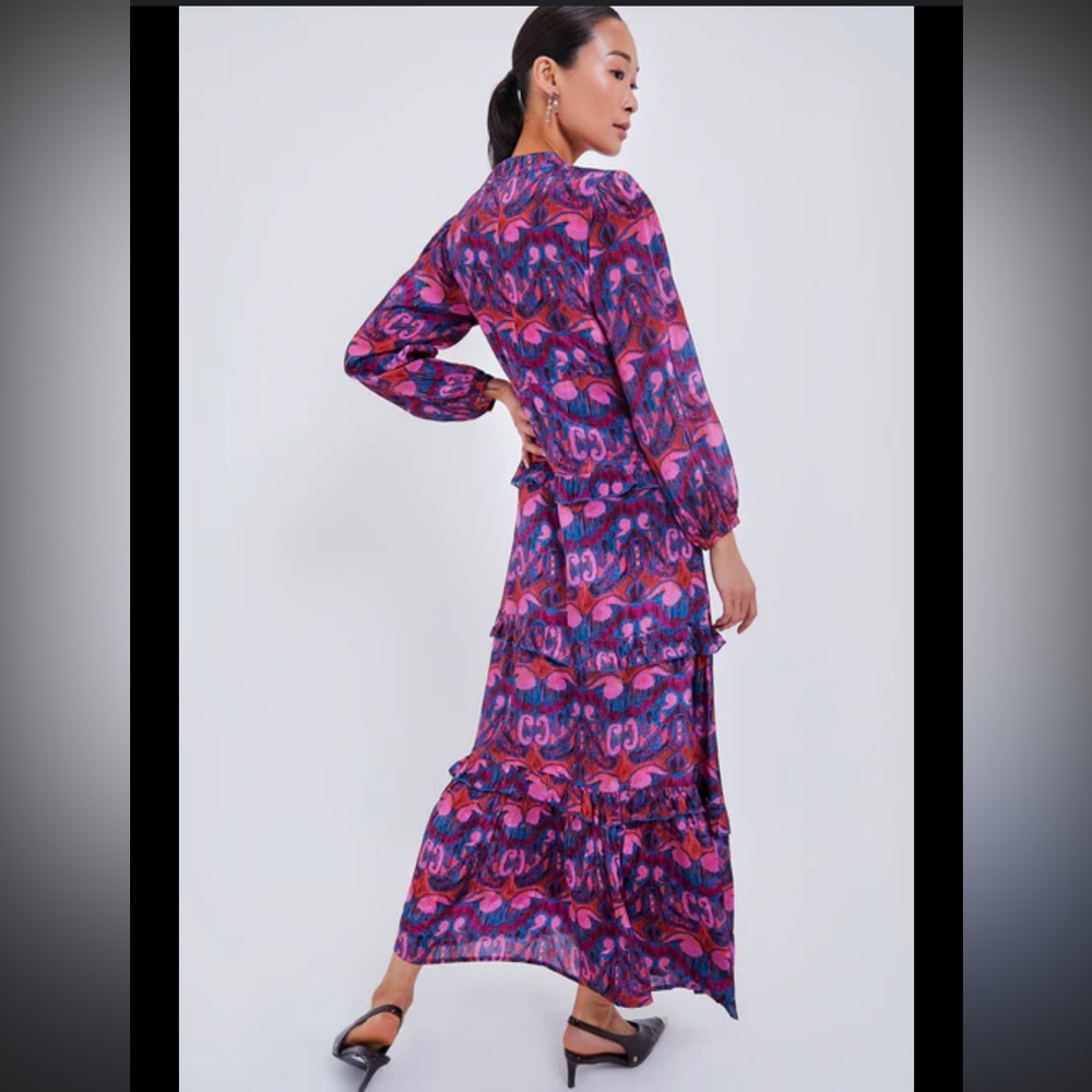 High end Vibrant Pink and Blue Patterned Maxi Dress (short sleeve version)